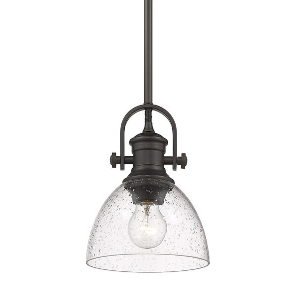 Hines Rubbed Bronze Seeded Glass Seven-Inch One-Light Mini Pendant, image 1